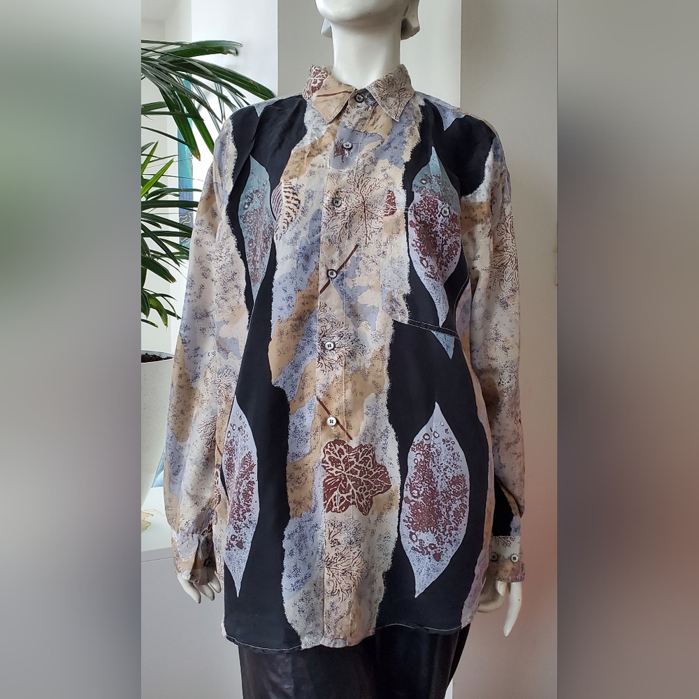 Vintage Abstract Print Silk Shirt